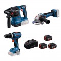 Set Taladro GSB 18V-65 + Amoladora GSW 18V-11 + Martillo GBH 18V-22 + 3 baterías 5.0 Ah - BOSCH PRO