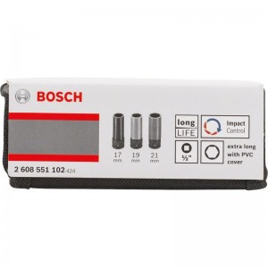 Juego de 3 llaves de vaso BOSCH Impact Control, 1/2", 17/19/21 mm, longitud 85 mm - 2608551102