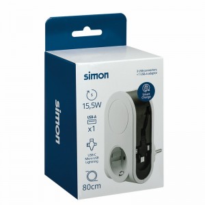 Adaptador SIMON con 3 conectores USB + 1 USB A + toma 16A 250V