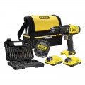 Taladro percutor a batería STANLEY® 18V V20 + 2 x 2.0 Ah + cargador + bolsa + 50 accesorios