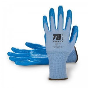Guante mecánico nylon azul sin costuras TOMAS BODERO, recubrimiento nitrilo azul, alimentación - 700AZ TOUCH