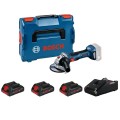 Amoladora profesional BOSCH GWS 18V-7 + 3 baterías ProCORE 4.0 Ah + cargador rápido en maletín L-BOXX