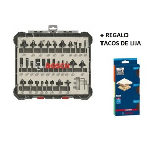 Juego de fresas BOSCH para madera 8mm, 30 piezas y tacos de lija - 061599760F