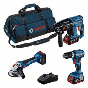 Set BOSCH Taladro GSB 18V + Amoladora GWS 18V + Martillo GBH 18V + 2x5.0Ah + 1x5.5Ah + Cargador + Bolsa