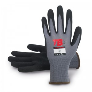 Guante nylon gris sin costuras TOMAS BODERO, recubrimiento nitrilo negro Microfinish en palma - 700MF TOUCH