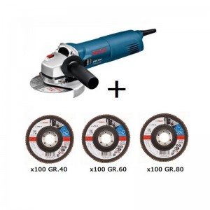 Set profesional amoladora BOSCH GWS 1000 + 300 discos de láminas de 115 mm cónicos para metal e inox