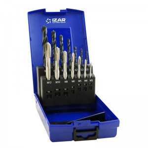 Juego de machos de máquina rectos IZAR HSSE DIN371 (M) GUN - 3100 - SET+Broca HSS - 43354