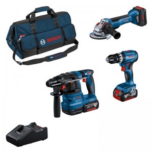 Kit 18V: Taladro GSB 18V-45 + Amoladora GWS 18V-10 + Martillo GBH 18V-22 + 2 x 5,0 Ah + 1 ProCORE 5,5 Ah + GAL 18-40