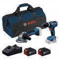 Set a batería Professional Taladro BOSCH GSB 18V-65 + Amoladora BOSCH GWS 18V-8 + 2 x 4.0 Ah + bolsa