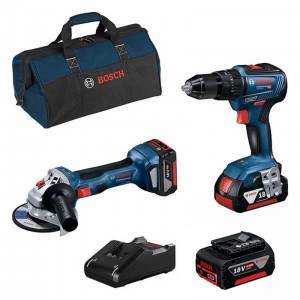 Set PROFESIONAL: Taladro BOSCH GSB 18V-55 + Amoladora BOSCH GWS 18V-7 + 3 baterías 4.0 Ah con bolsa textil
