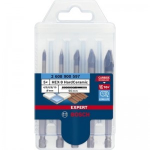 Set de brocas BOSCH EXPERT HEX-9 HardCeramic de 4/5/6/8/10 mm, 5 unidades - 2608900597