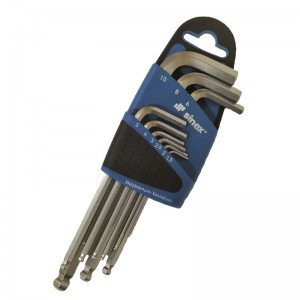 Juego de 9 llaves allen largas acodadas SINEX con cabeza esférica cromo-vanadio