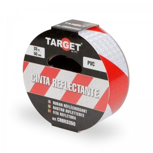 Cinta adhesiva reflectante ROJO/BLANCO TARGET, PVC, 50mm x 33 metros