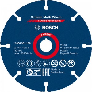 Disco de corte BOSCH EXPERT Carbide Multi Wheel de 76 mm, 10 mm - 2608901196